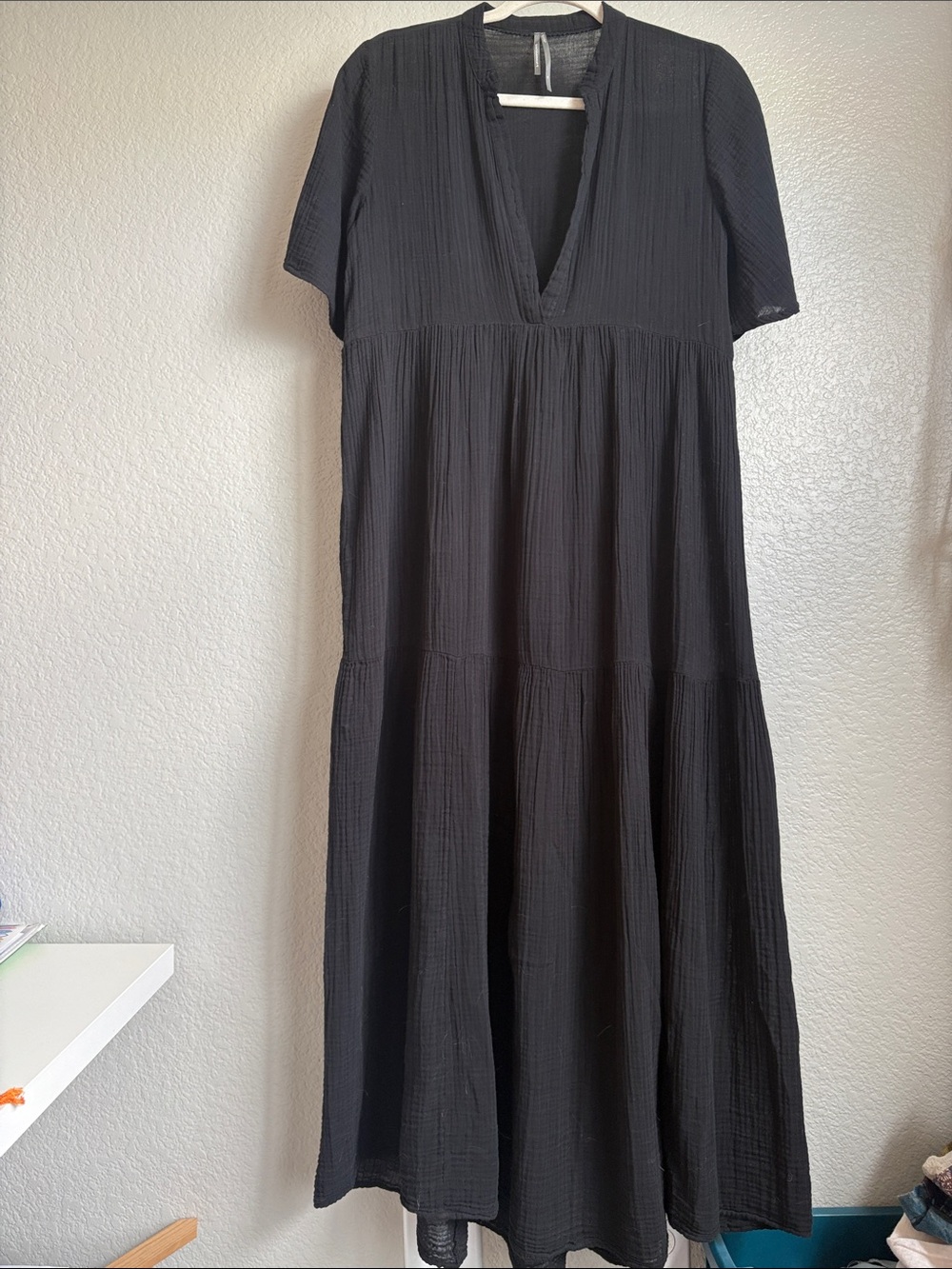 Anthropologie Black V-Neck Tiered Maxi Dress